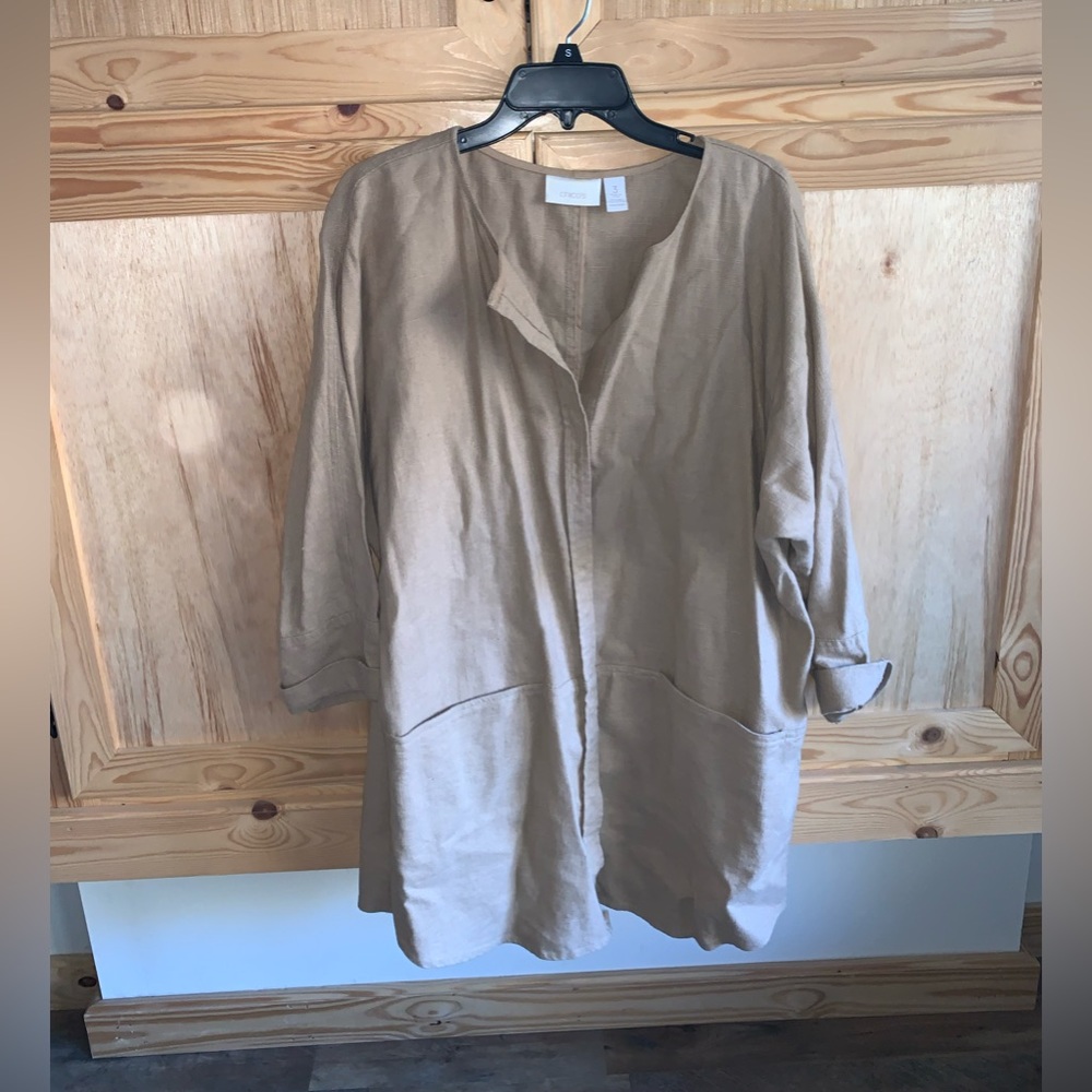 Chico’s beige earthtone linen over shirt shacket size 3 (XL/18)